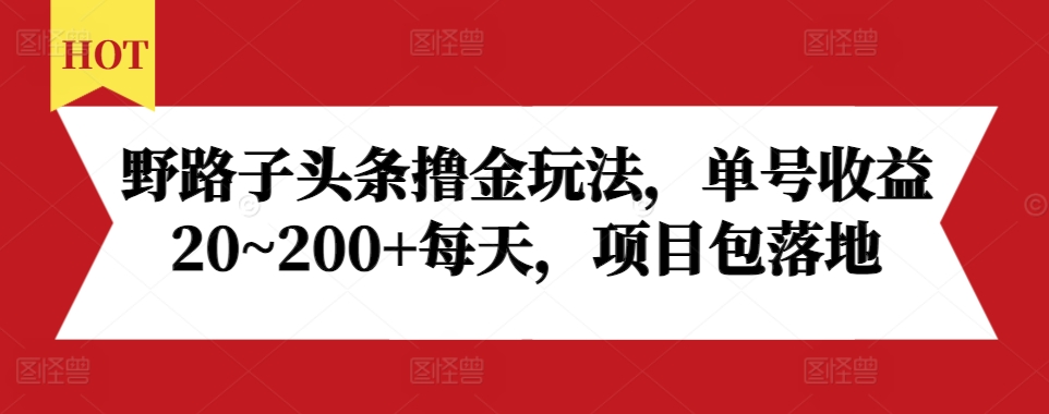 野路子頭條擼金玩法，單號收益20~200+每天，項目包落地