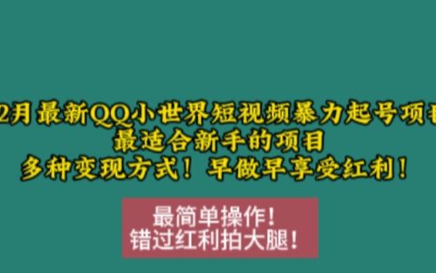 12月最新QQ小世界短視頻快速起號教程，適合新手的項目，多種變現方法