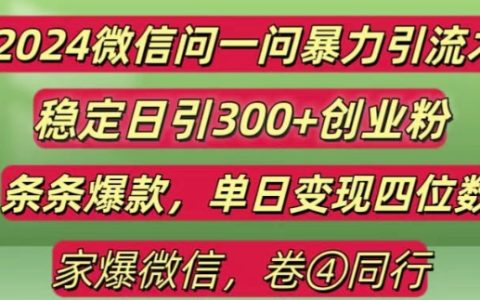 揭秘2024最新微信問一問高效引流策略，每日吸引300+創業粉絲，單日變現四位數【實戰指南】