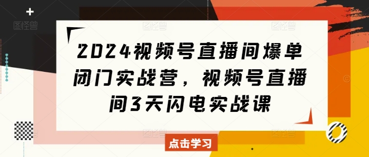 2024視頻號直播間爆單閉門實戰營，視頻號直播間3天閃電實戰課