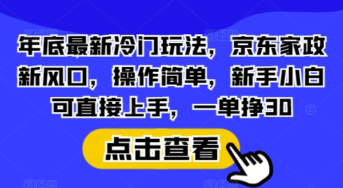 年底最新冷門玩法，京東家政新風口，操作簡單，新手小白可直接上手，一單掙30【揭秘】
