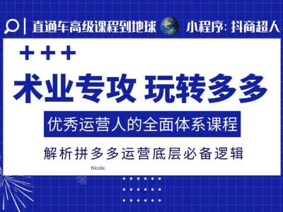 術(shù)業(yè)專攻玩轉(zhuǎn)多多，優(yōu)秀運營人的全面體系課程，解析拼多多運營底層必備邏輯