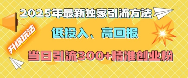2025年最新獨家引流方法，低投入高回報？當日引流300+精準創業粉