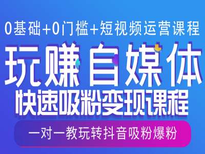 0基礎(chǔ)+0門檻+短視頻運(yùn)營課程，玩賺自媒體快速吸粉變現(xiàn)課程，一對一教玩轉(zhuǎn)抖音吸粉爆粉