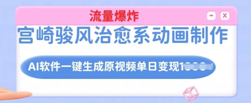 宮崎駿風治愈系動畫制作，AI軟件一鍵生成原創視頻流量爆炸，單日變現多張，詳細實操流程