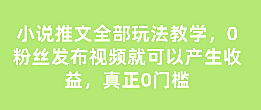 小說推文全部玩法教學，0粉絲發布視頻就可以產生收益，真正0門檻