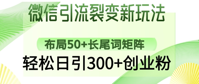 微信引流裂變新玩法：布局50+長尾詞矩陣，輕松日引300+創業粉