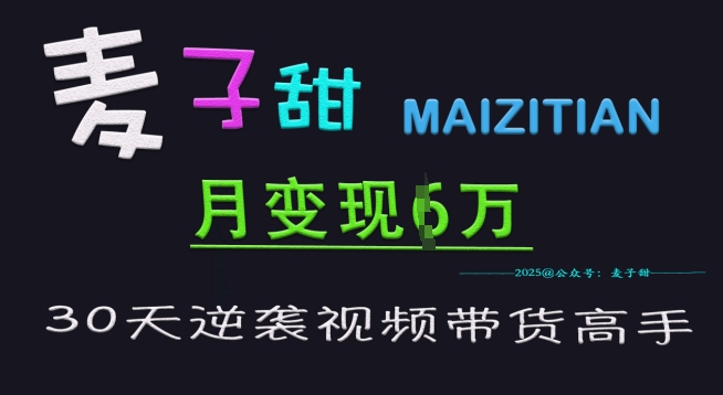麥子甜30天逆襲視頻帶貨高手，單月變現6W加特訓營