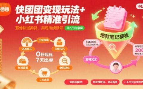 快團團變現玩法+小紅書精準引流技巧，助你真正落地私域賣貨，實現持續掙米