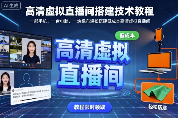 高清虛擬直播間搭建技術教程，一部手機、一臺電腦、一塊綠布輕松搭建低成本高清虛擬直播間