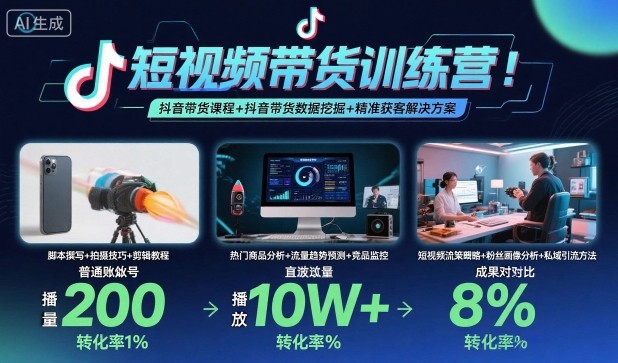 短視頻帶貨訓練營，抖音帶貨課程+抖音帶貨數(shù)據(jù)挖掘+精準獲客解決方案