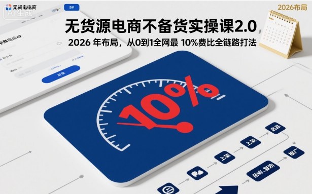 無貨源電商不備貨實操課2.0，2026年布局，從0到1全網最低10%費比全鏈路打法【更新中】