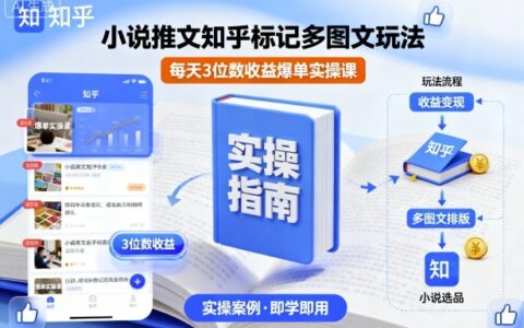 小說推文知乎標記多圖文玩法，每天3位數收益爆單實操課
