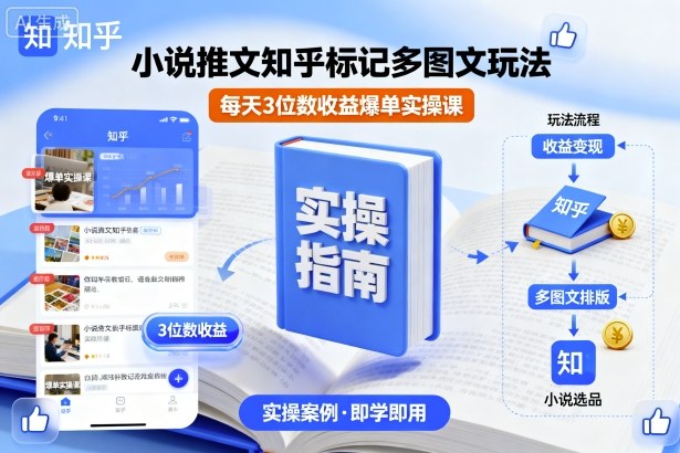 小說推文知乎標記多圖文玩法，每天3位數收益爆單實操課
