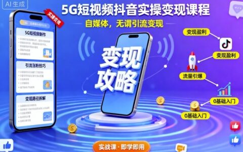 5G短視頻抖音實操變現課程，自媒體，無謂引流變現