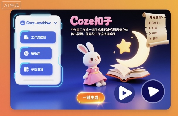 Coze扣子工作流一鍵生成童話皮克斯風格立體書視頻，保姆級工作流搭建教程