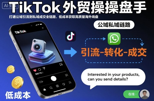TikTok外貿操盤手，打通公域引流到私域成交全鏈路，低成本獲取高質量海外詢盤