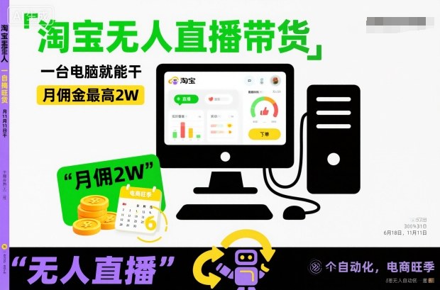淘寶無人直播帶貨，一臺電腦就能干，月傭金最高2W，電商旺季【揭秘】