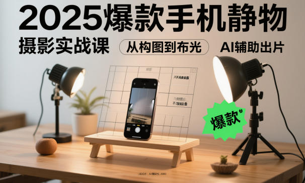 2025爆款手機靜物攝影實戰課,從構圖到布光,不用貴設備,AI輔助出片