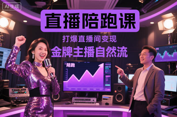 直播陪跑課，金牌主播自然流打爆直播間，復制高變現玩法