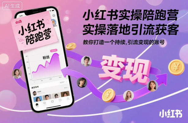 小紅書實操陪跑營，實操落地引流獲客，教你打造一個持續引流變現的賬號