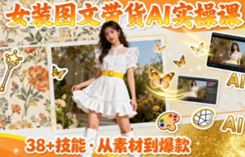 女裝圖文帶貨的AI實(shí)操課，覆蓋38個(gè)實(shí)用技能，快速提升素材制作效率