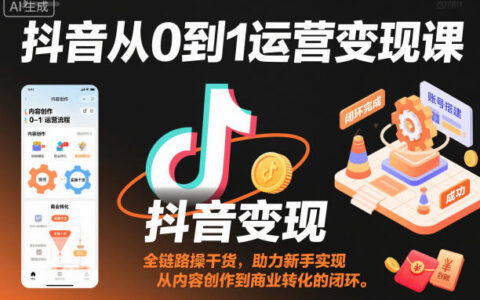 抖音從0到1運營變現課，全鏈路實操干貨，助力新手實現從內容創作到商業轉化的閉環