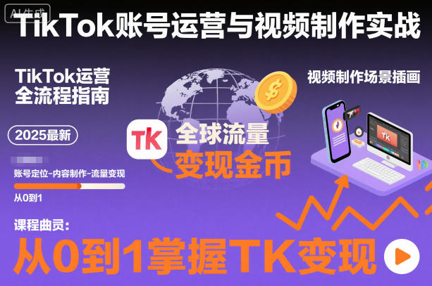 2025最新TikTok賬號(hào)運(yùn)營(yíng)與視頻制作實(shí)戰(zhàn)全流程，從0到1掌握TK變現(xiàn)（含11月最新TK搬運(yùn)技術(shù)）