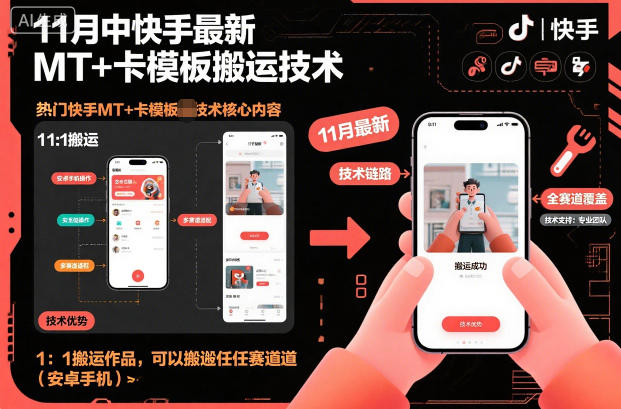 11月中快手最新MT+卡模板搬運技術,1:1搬運作品,可以搬運任何賽道(安卓手機)