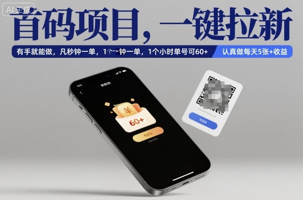 首碼項目,一鍵拉新,有手就能做,幾秒鐘一單,1個小時單號可60+,認(rèn)真做每天5張+收益【揭秘】
