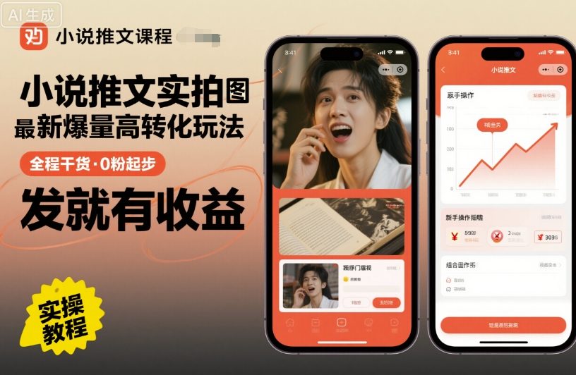 小說推文實拍雙圖文最新爆量高轉化玩法，全程干貨，0粉起步，發就有收益