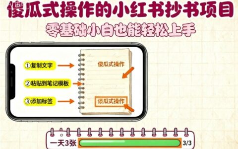 傻瓜式操作的小紅書抄書項目，會復制粘貼就行，零基礎小白也能一天3張