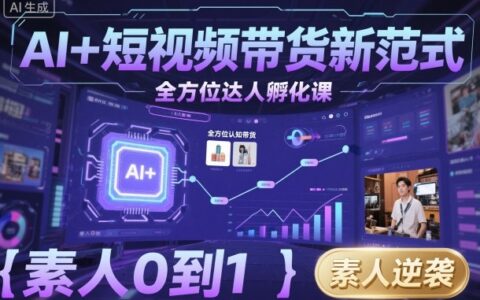 AI+短視頻帶貨新范式全方位達(dá)人孵化課，素人也可以從0到1，全方位認(rèn)知短視頻帶貨