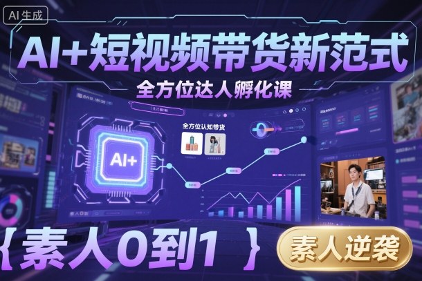 AI+短視頻帶貨新范式全方位達人孵化課，素人也可以從0到1，全方位認知短視頻帶貨