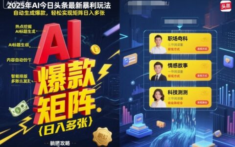 2025年AI今日頭條最新暴利玩法，自動生成爆款，輕松實現矩陣日入多張
