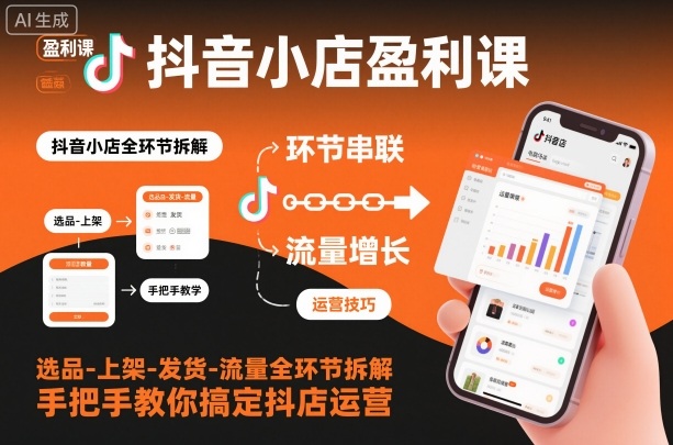 抖音小店盈利課-選品-上架-發貨-流量全環節拆解,手把手教你搞定抖店運營
