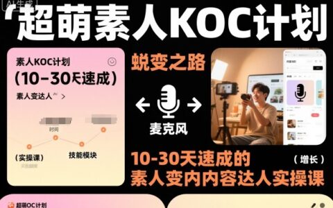 超萌素人KOC計劃，10-30天速成的素人變內容達人實操課，適合想做短劇小說推文電商推廣的素人入局