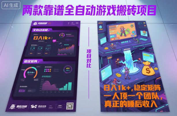 兩款靠譜全自動游戲搬磚項目，日入1k+，穩定可矩陣，一人頂一個團隊，真正的睡后收入【揭秘】