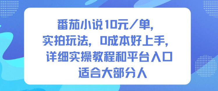 番茄小說10米每單，實拍玩法，0成本好上手，詳細實操教程和平臺入口適合大部分人