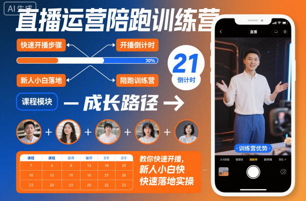 直播運營陪跑訓練營,教你快速開播,新人小白快速落地實操