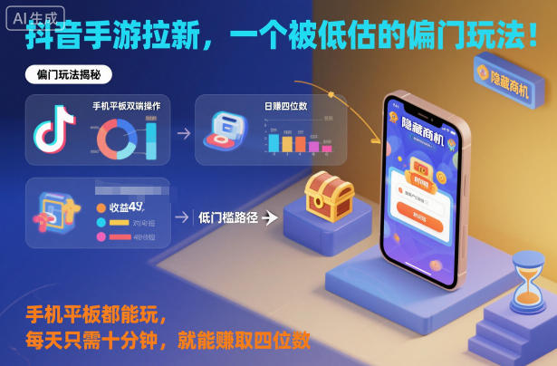 抖音手游拉新,一個被低估的偏門玩法!手機平板都能玩,每天只需十分鐘,就能賺取四位數【揭秘】