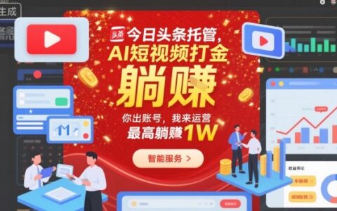 今日頭條托管，AI短視頻打金，你出賬號，我來運營，最高躺賺1W【揭秘】