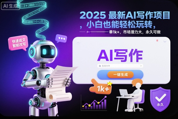 2025最新AI寫作項目，小白也能輕松玩轉，一單1k+，市場潛力大，永久可做