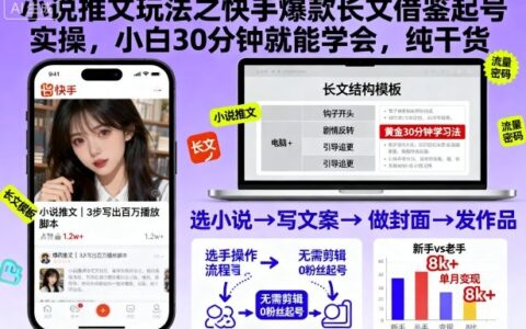 小說(shuō)推文玩法之快手爆款長(zhǎng)文借鑒起號(hào)實(shí)操，小白30分鐘就能學(xué)會(huì)，純干貨