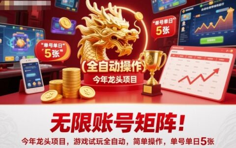 無(wú)限賬號(hào)矩陣！今年龍頭項(xiàng)目，游戲試玩全自動(dòng)，簡(jiǎn)單操作，單號(hào)單日5張【揭秘】