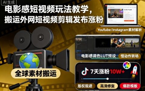 電影感短視頻玩法教學，搬運外網短視頻剪輯發布漲粉