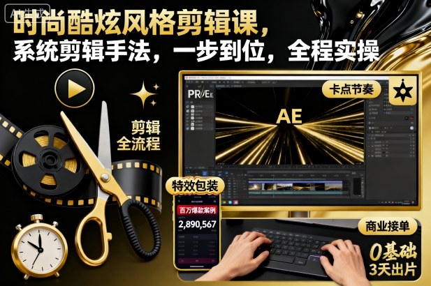 時尚酷炫風格剪輯課,系統剪輯手法,一步到位,全程實操