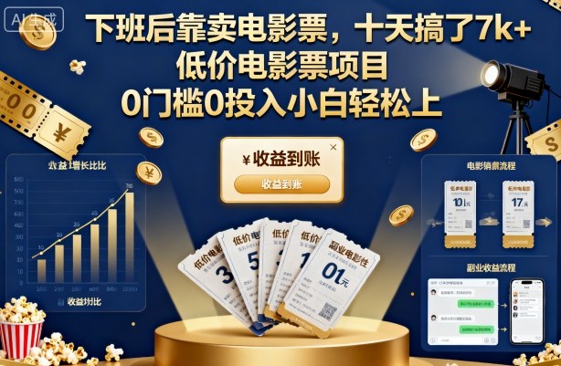 下班后靠賣電影票，十天搞了7k+，低價(jià)電影票項(xiàng)目，0門檻0投入小白輕松上手【揭秘】