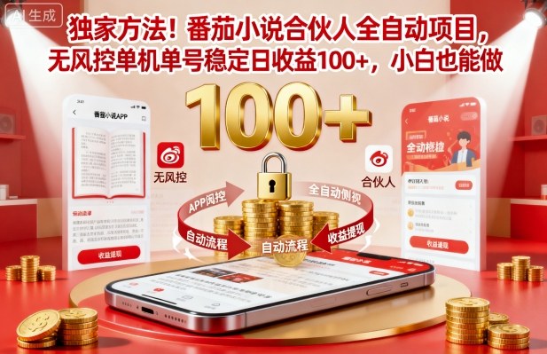 獨家方法！番茄小說合伙人全自動掛G項目，無風控單機單號穩(wěn)定日收益100+，小白也能做【揭秘】