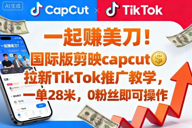 一起賺美刀！國際版剪映capcut拉新TikTok推廣教學，一單28米，0粉絲即可操作（附推廣入口和教學）